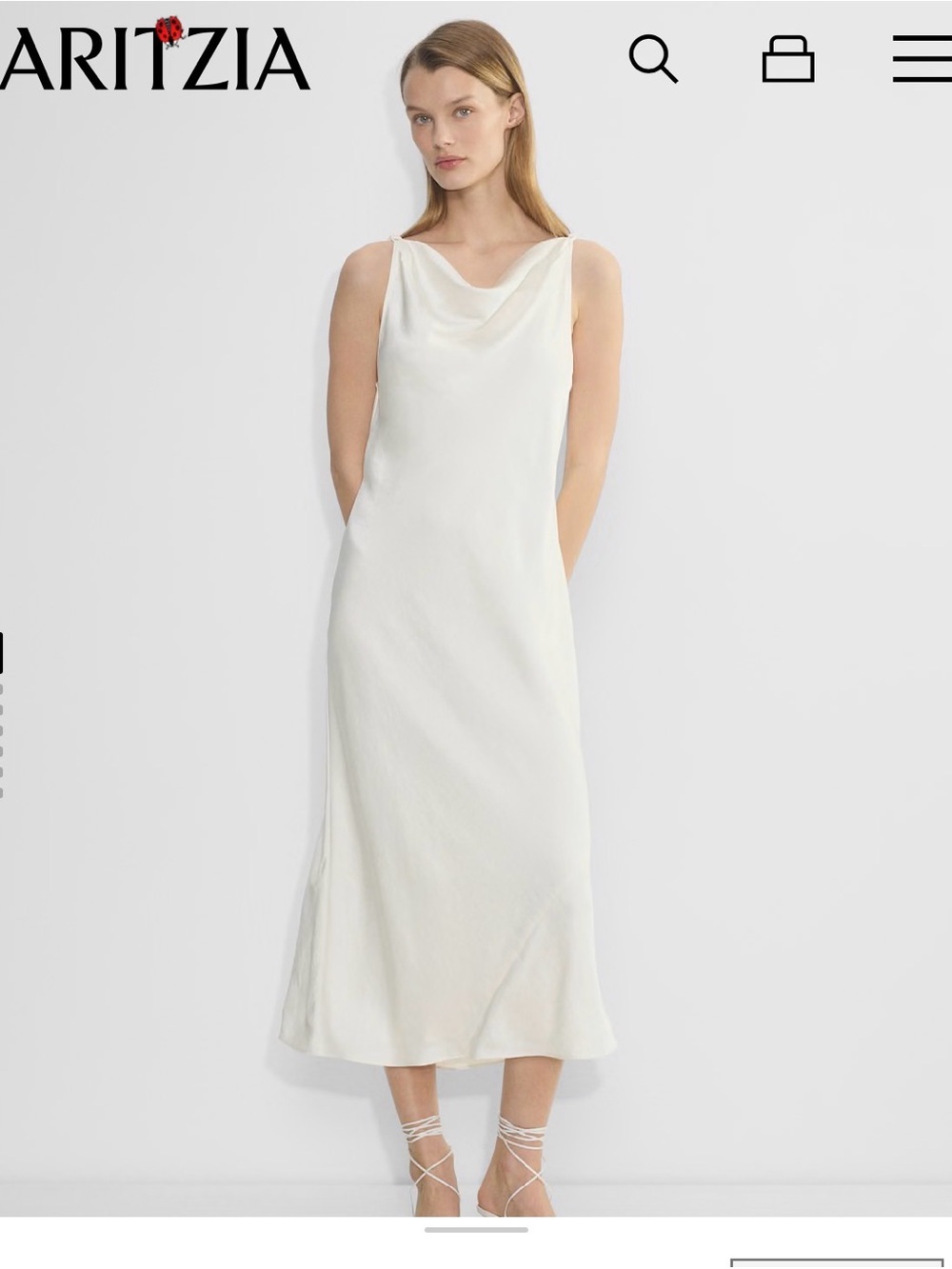 Aritzia Ivory Satin Cowl-Neck Slip Dress